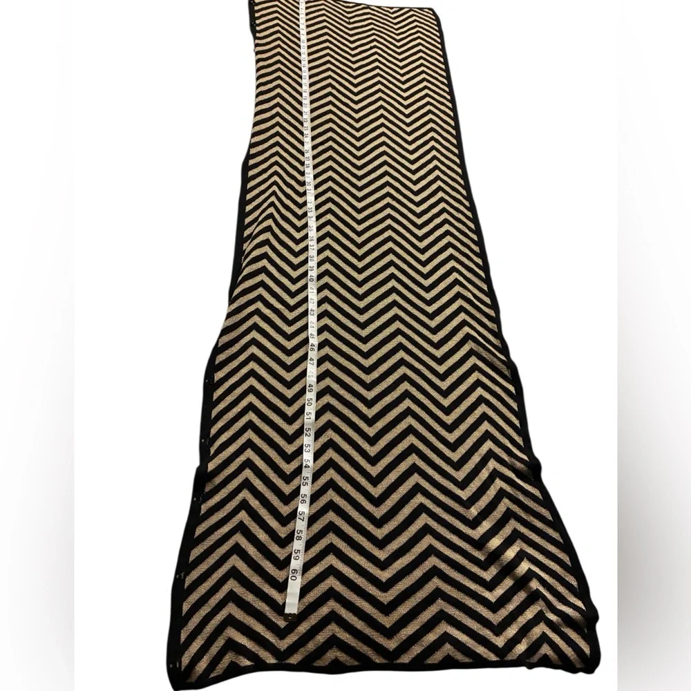 ChevronGold Lurex Shawl Patterned Black/Gold Stripes W/ Black Buttons  VTG